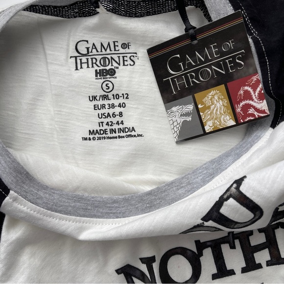 Game of Thrones You Know Nothing Jon Snow Shirt T Shirt Tee Raglan Silver Metal - Picture 3 of 3